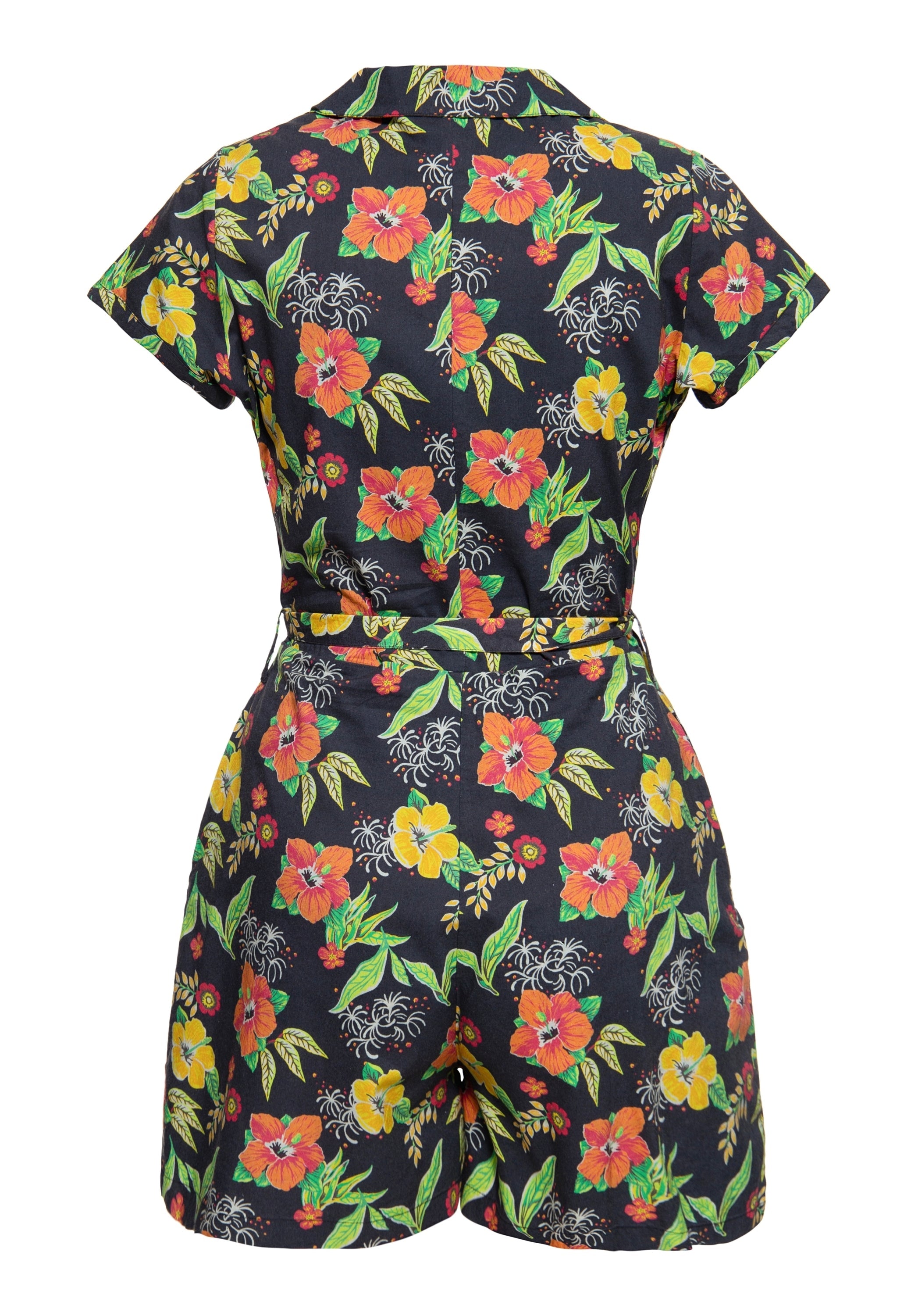 Blusen Jumpsuit «Hibiscus Black» Jumpsuits von Queen Kerosin