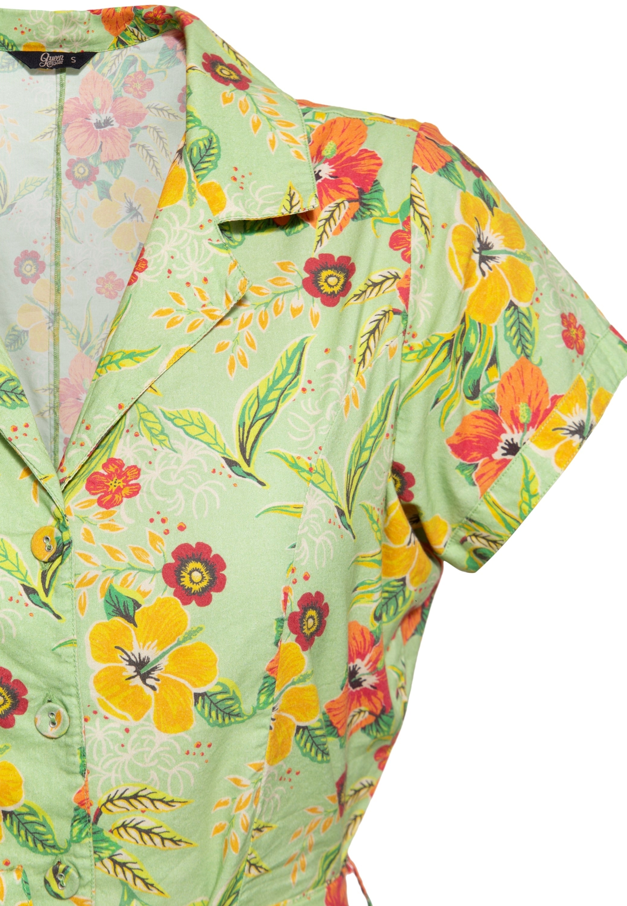 Queen Kerosin - Blusen Jumpsuit «Hibiscus Mint»