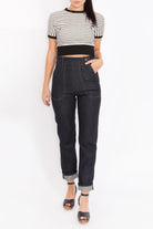 Queen Kerosin - Cropped Pullover mit Streifen