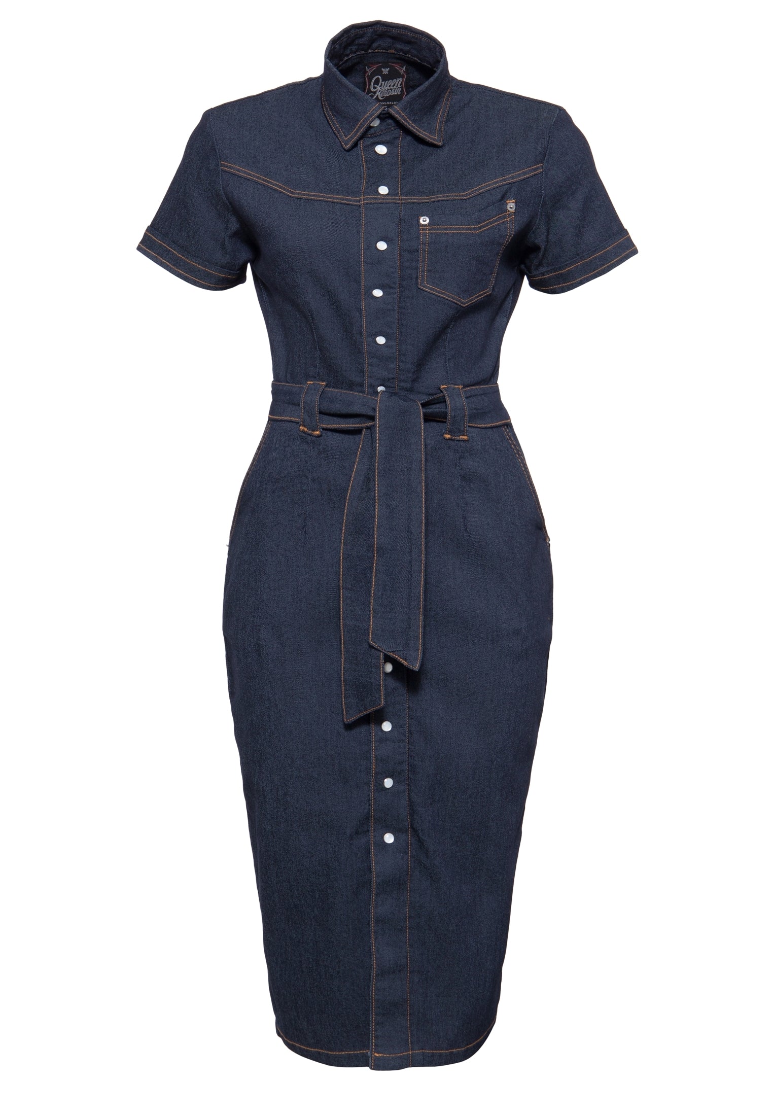 Queen Kerosin - Denim Bleistiftkleid in Vintage-Optik
