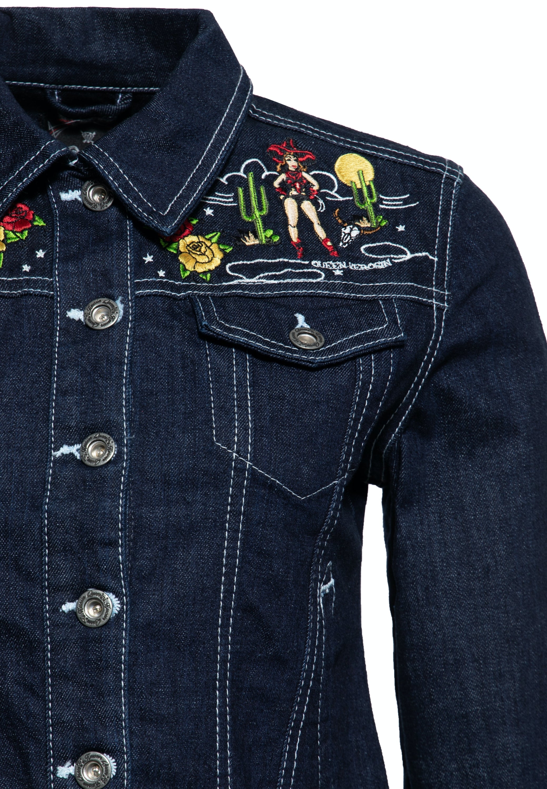Queen Kerosin - Denim Jeansjacke im Western-Style