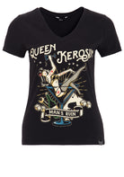 Queen Kerosin - Kurzarm Shirt mit mehrfarbigem Retro-Print und Logo-Patch «Mans Ruin»