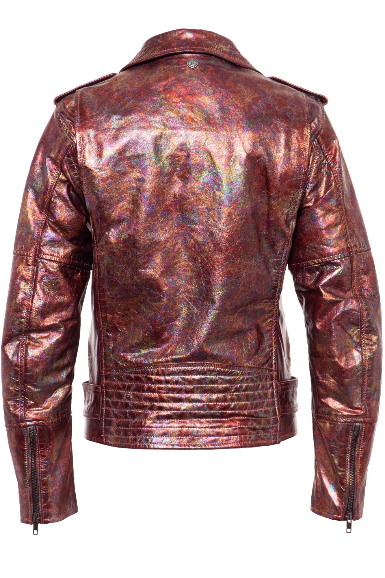 Lederjacke mit Bikerkragen und Gürtel am Saum - KING KEROSIN