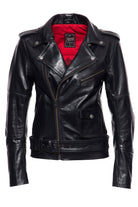 Lederjacke mit Bikerkragen und Gürtel am Saum - KING KEROSIN