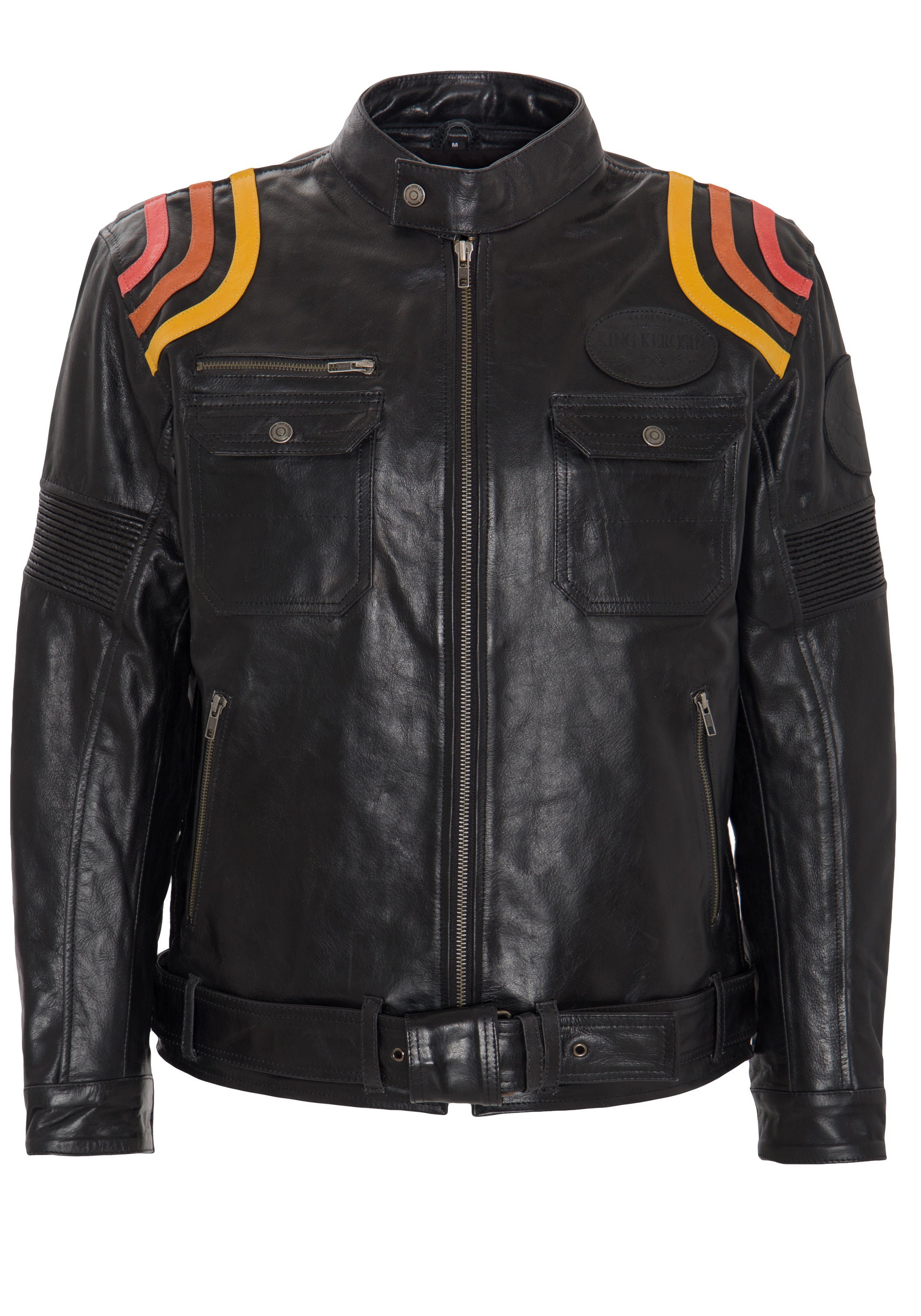 King Kerosin - Lederjacke Print und Racer-Streifen «Cafe Racer»