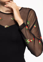 Queen Kerosin - Mesh Bleistiftkleid mit Rosen-Stickerei