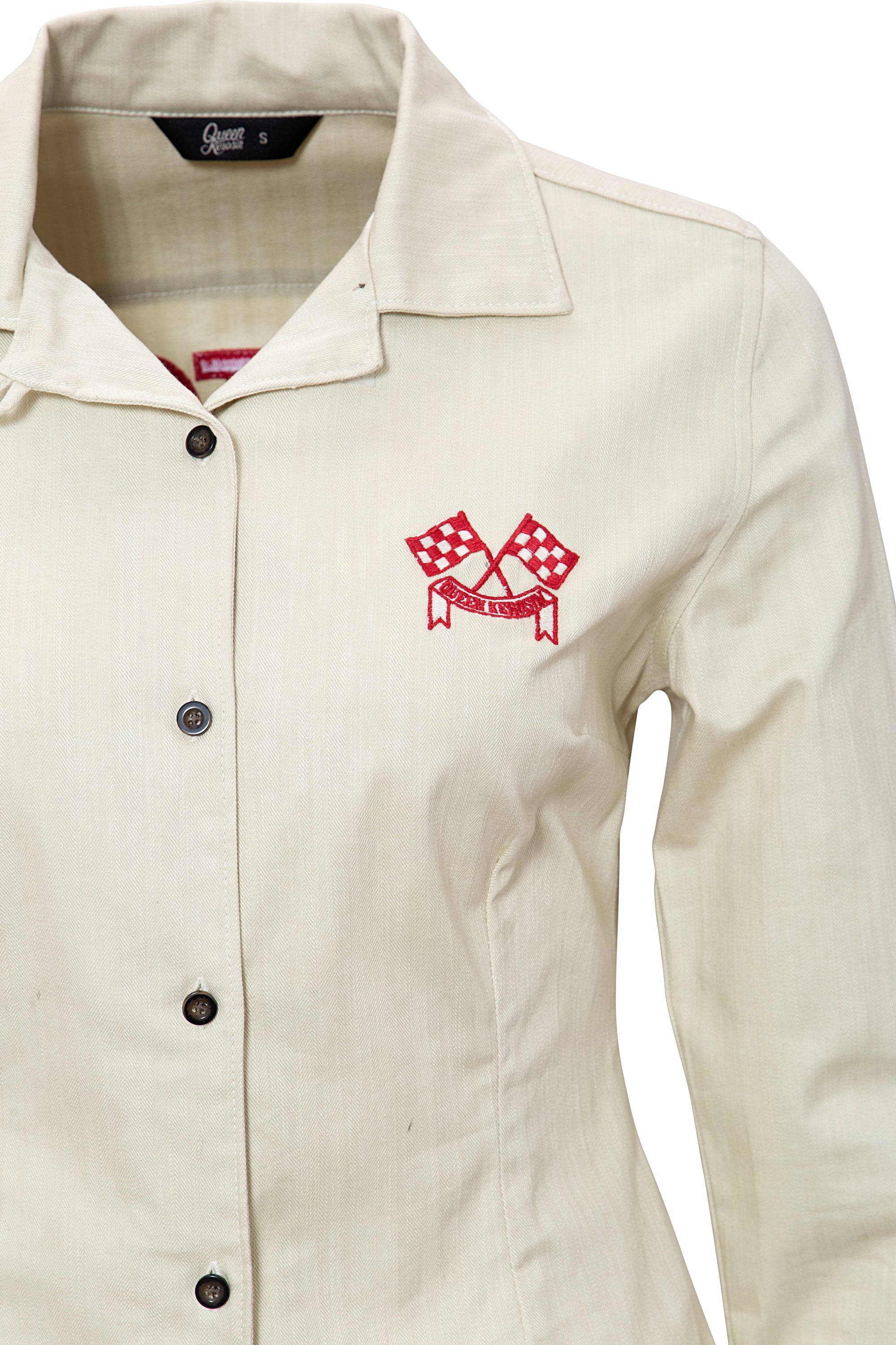 Queen Kerosin - Reverskragen Bluse im Racing Design «Motor Queen»
