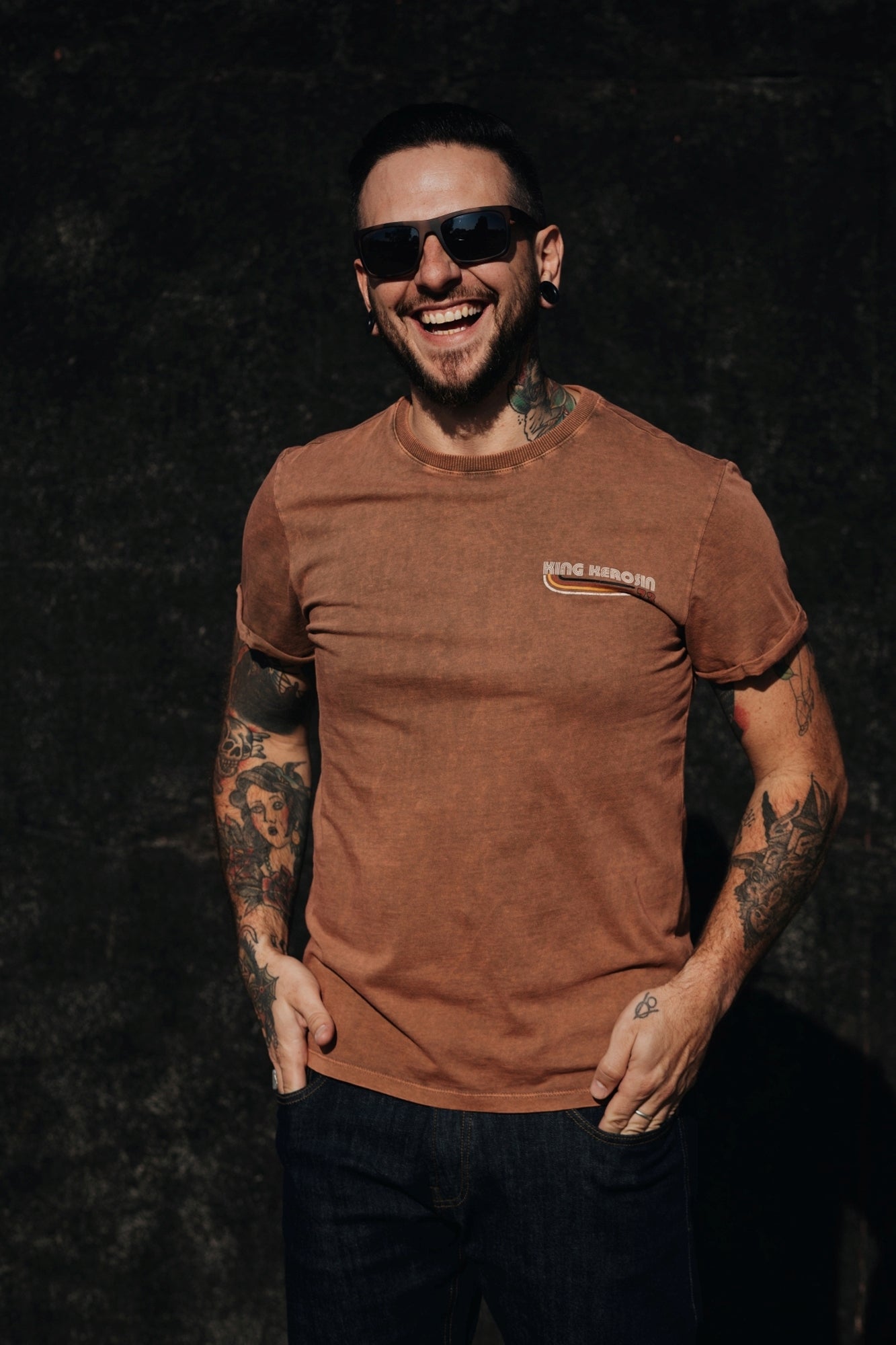 King Kerosin - Roll-Up T-Shirt Acid Wash mit Backprint «Chopper until death»