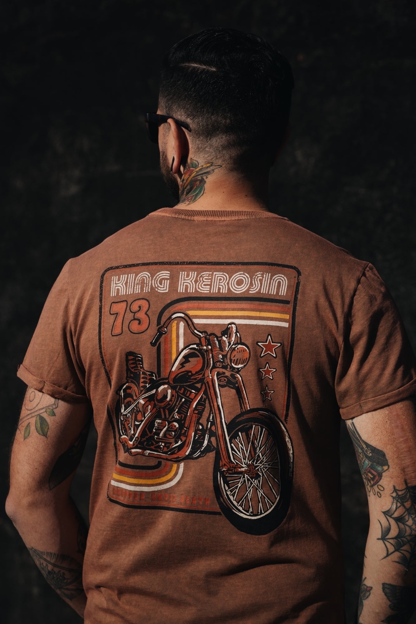 King Kerosin - Roll-Up T-Shirt Acid Wash mit Backprint «Chopper until death»
