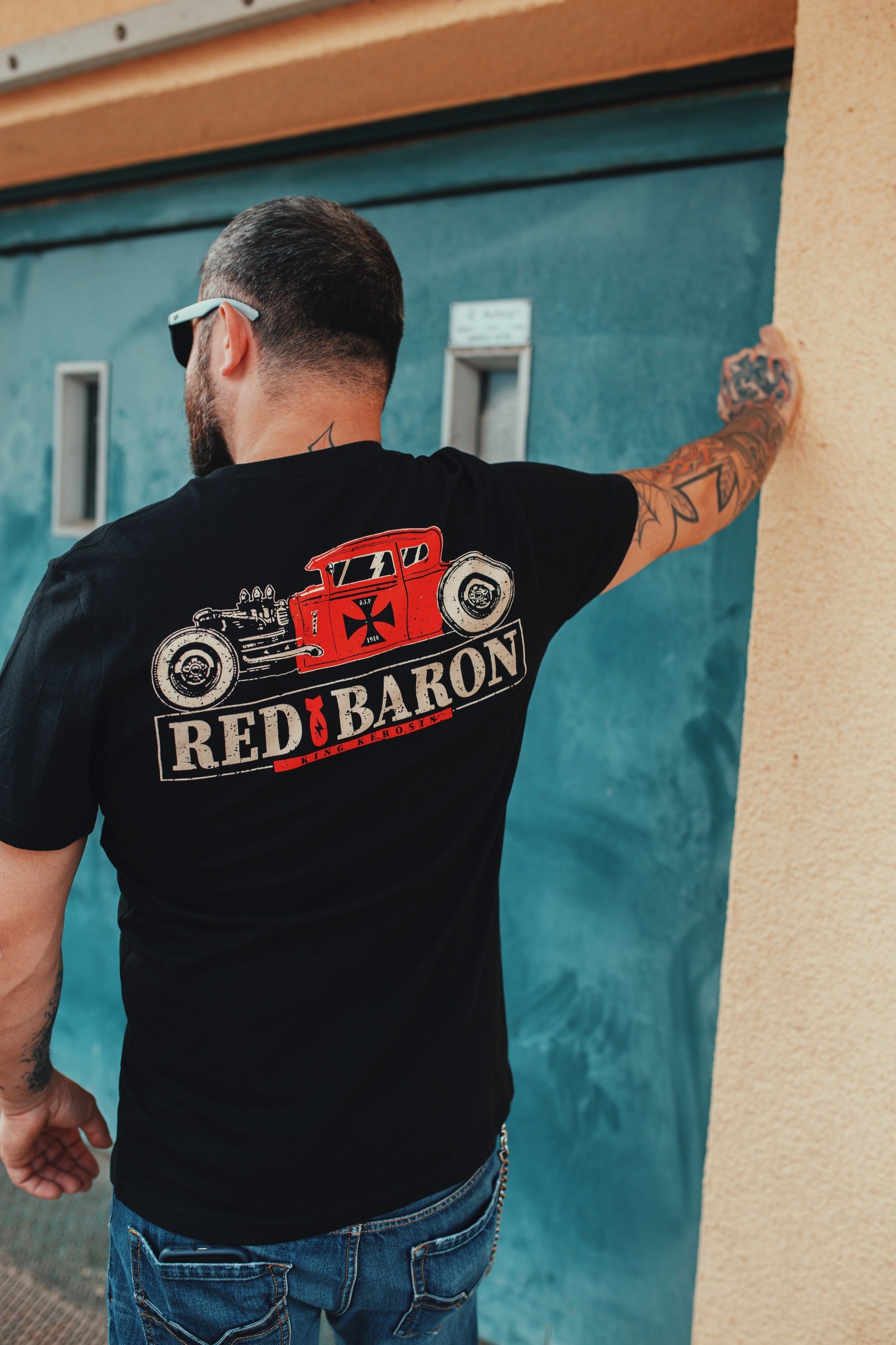 King Kerosin - Shirt im Retro Style mit Back Print «Red Baron»