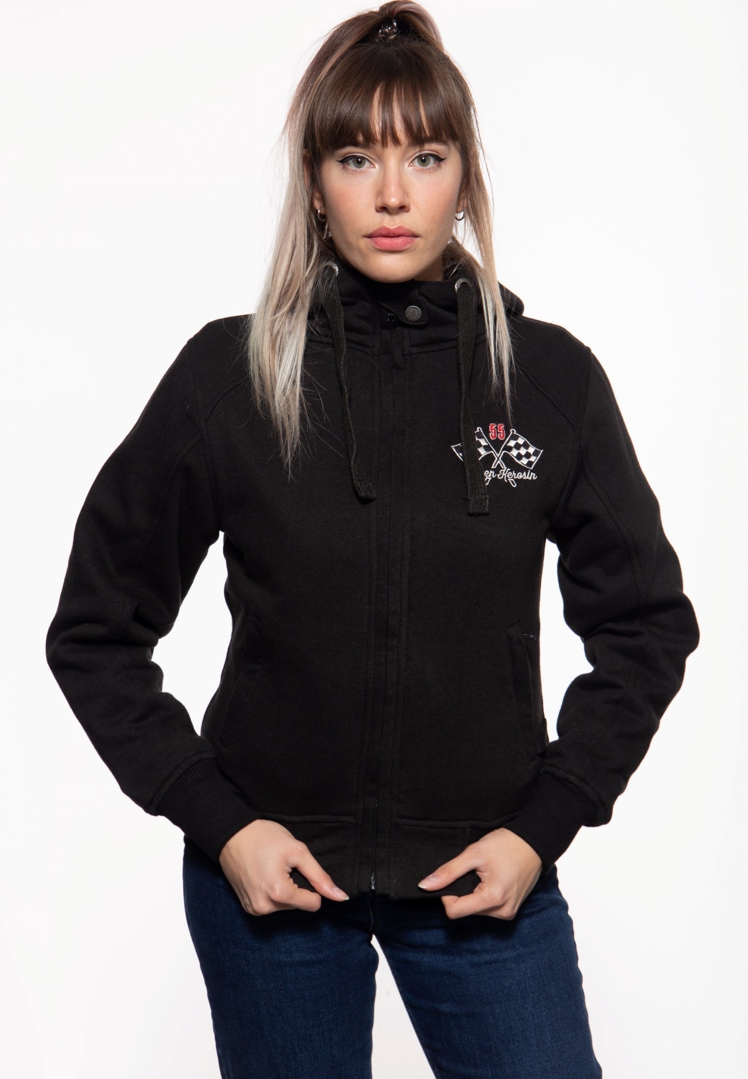 Queen Kerosin - Sweatjacke mit Kapuze «Speedway Garage»