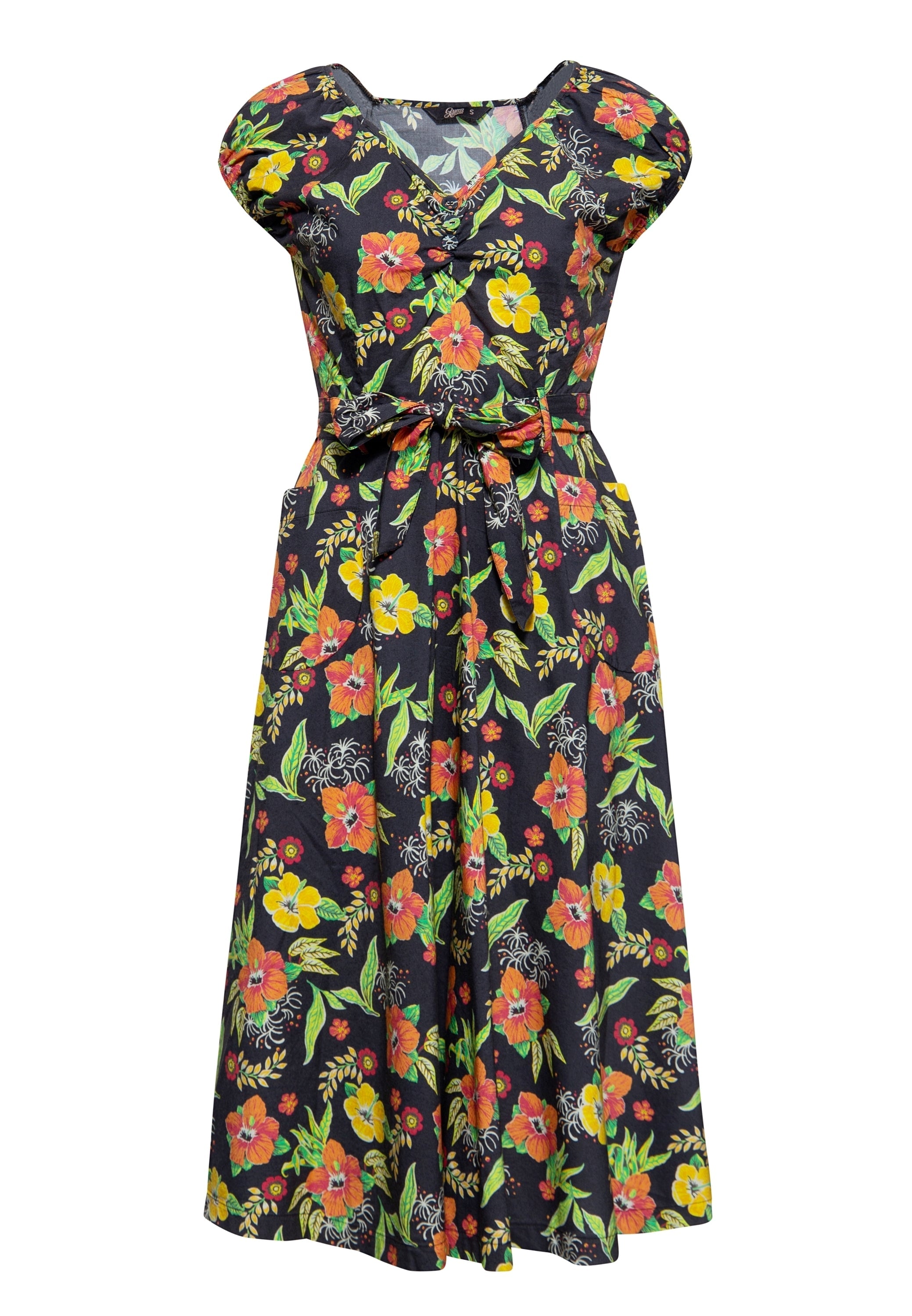 Queen Kerosin - Swing Kleid «Hibiskus Black»