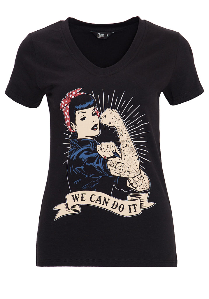 Queen Kerosin - T-Shirt mit Retro-Print «We can do it»