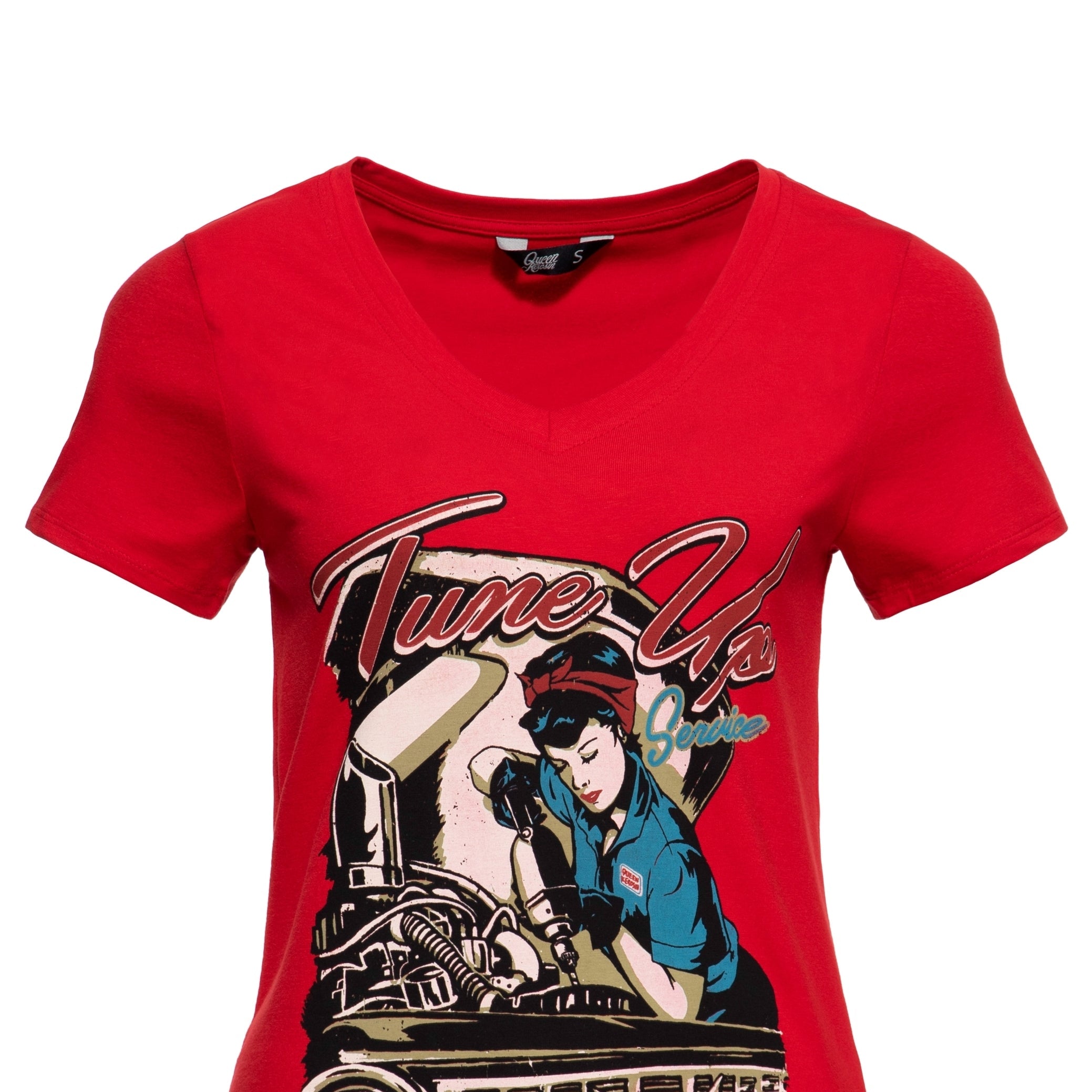 Queen Kerosin - T-Shirt mit V-Ausschnitt «Tune Up»