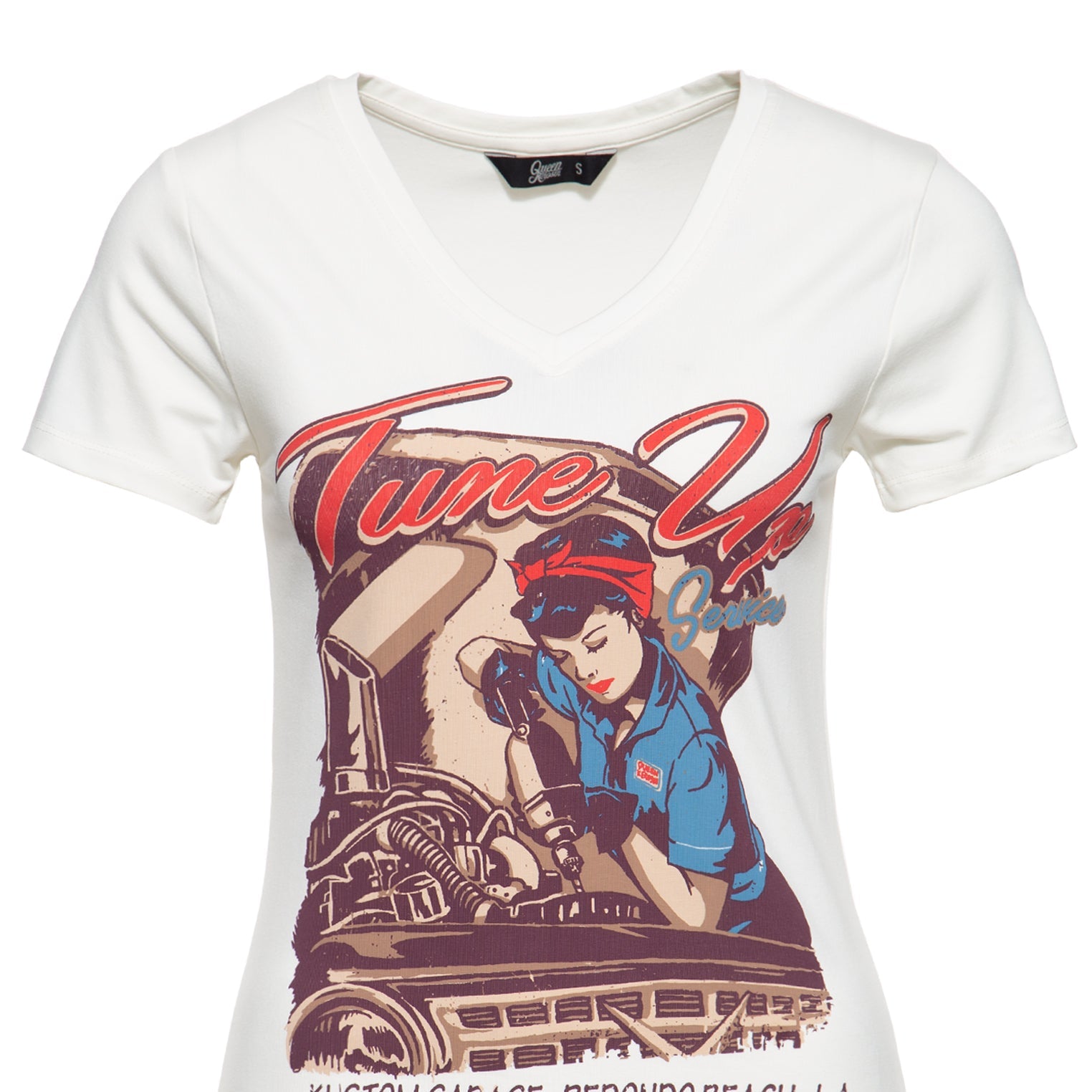 Queen Kerosin - T-Shirt mit V-Ausschnitt «Tune Up»