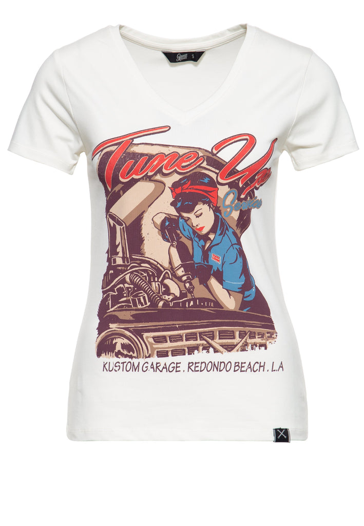 Queen Kerosin - T-Shirt mit V-Ausschnitt «Tune Up»