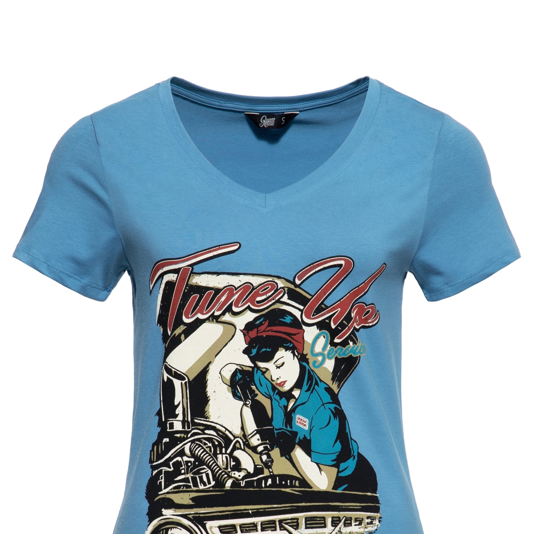 Queen Kerosin - T-Shirt mit V-Ausschnitt «Tune Up»