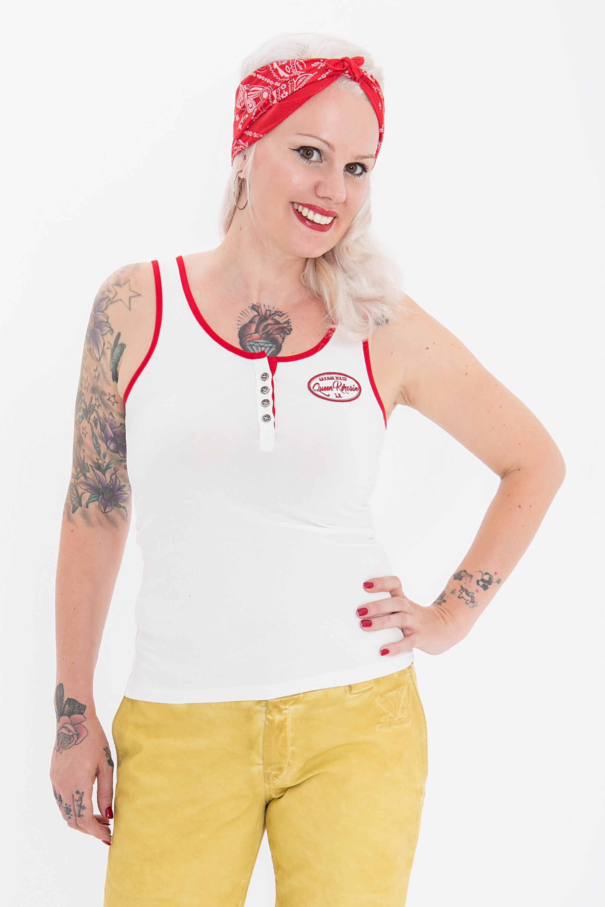 Queen Kerosin - Tank Top mit trendiger Knopfleiste «Speedway»