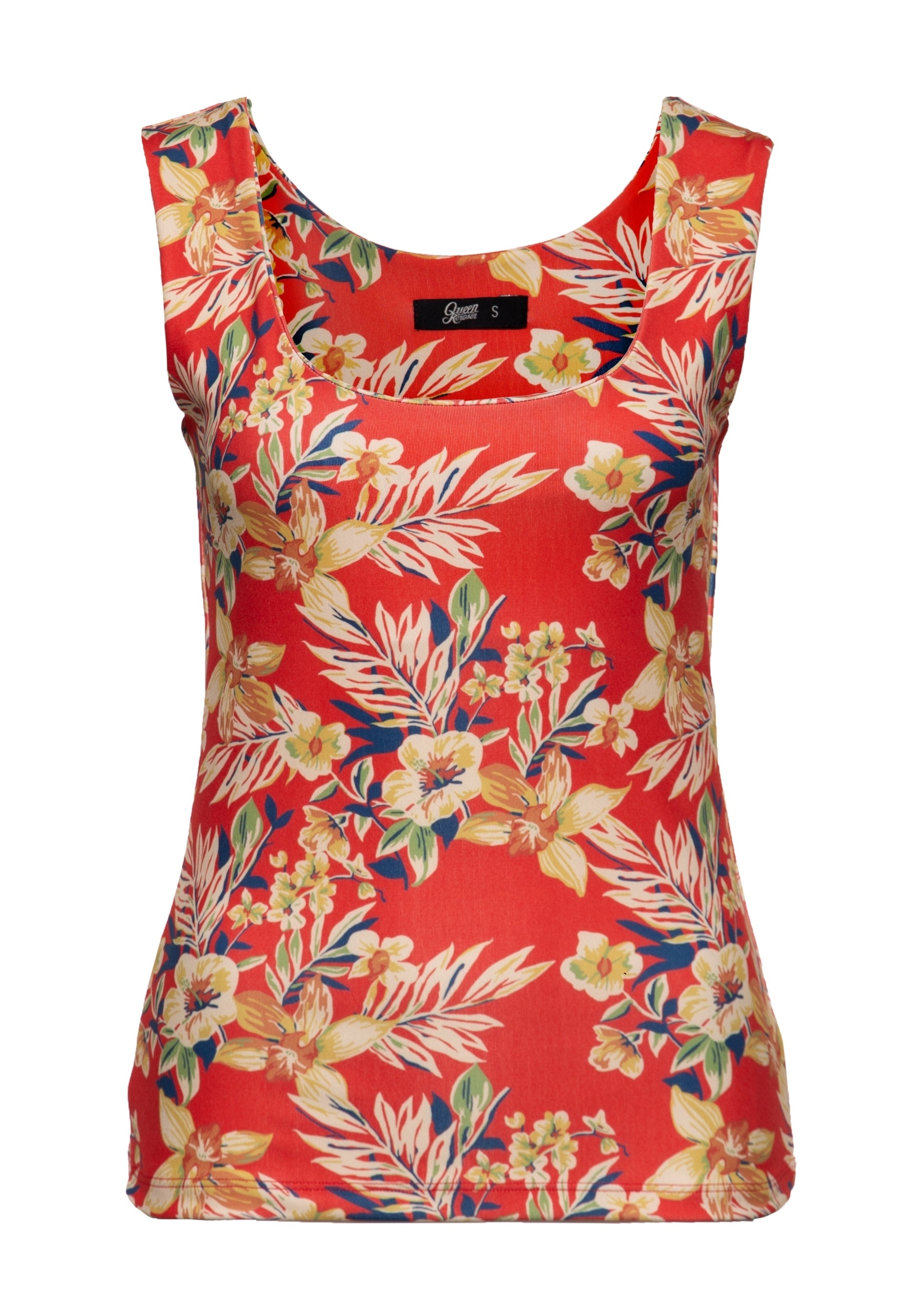 Queen Kerosin - Trägertop mit tropischem All-Over-Print «Hawaii Red»