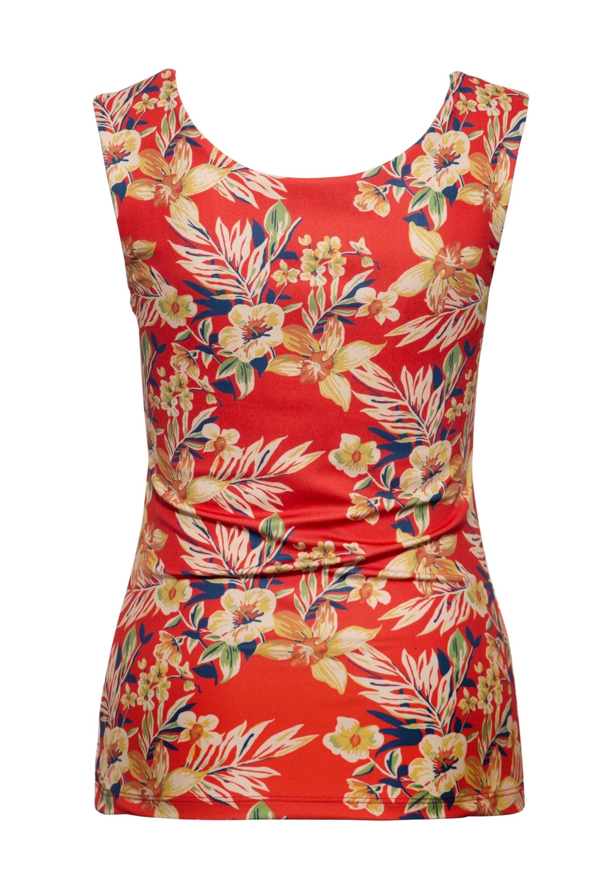 Queen Kerosin - Trägertop mit tropischem All-Over-Print «Hawaii Red»