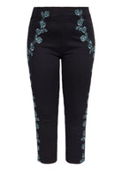 Queen Kerosin - Vintage High Waist Capri Hose mit floralen Stickereien