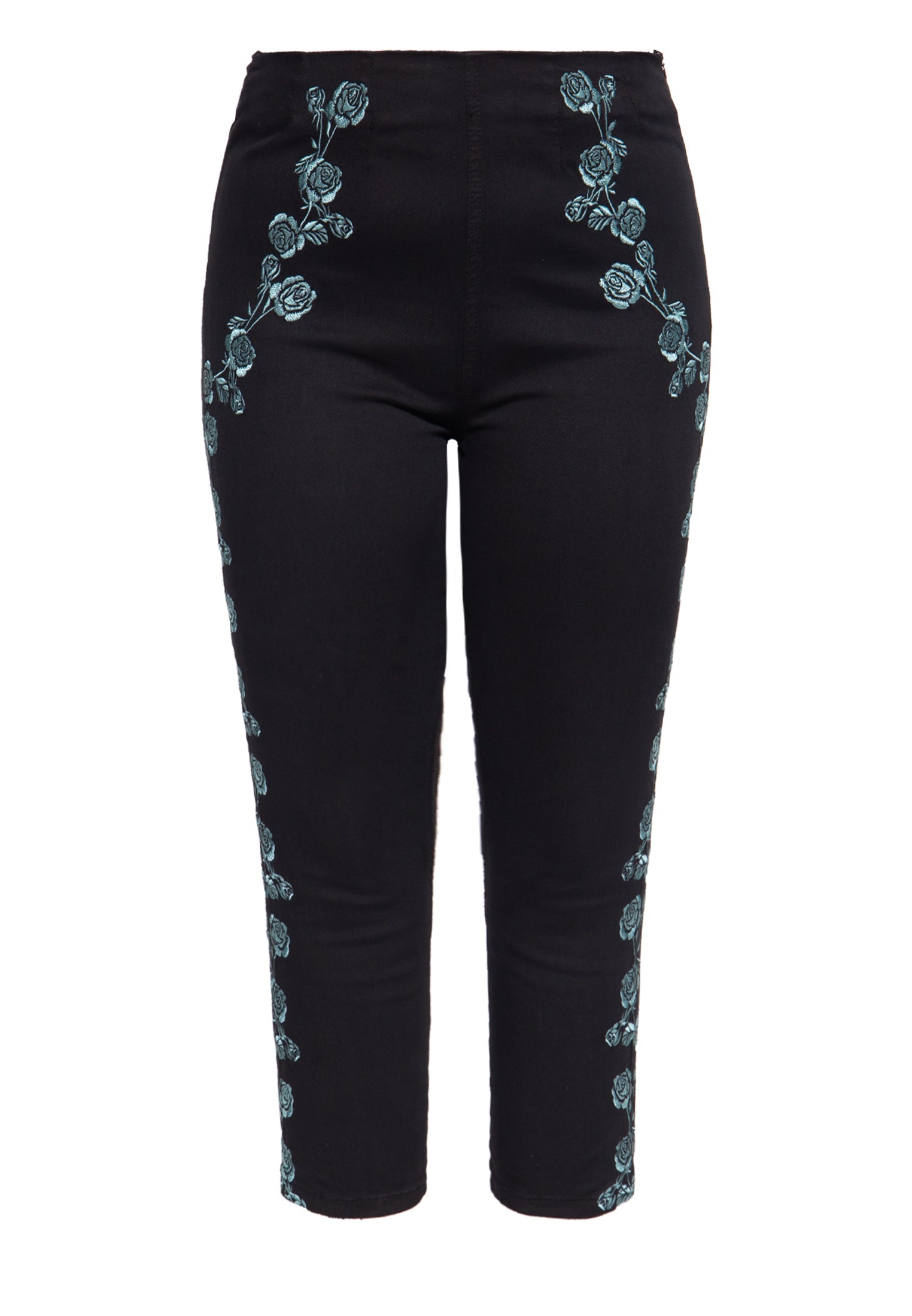 Queen Kerosin - Vintage High Waist Capri Hose mit floralen Stickereien