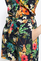 Queen Kerosin - Vintage Jumpsuit mit tropischem All-Over-Muster
