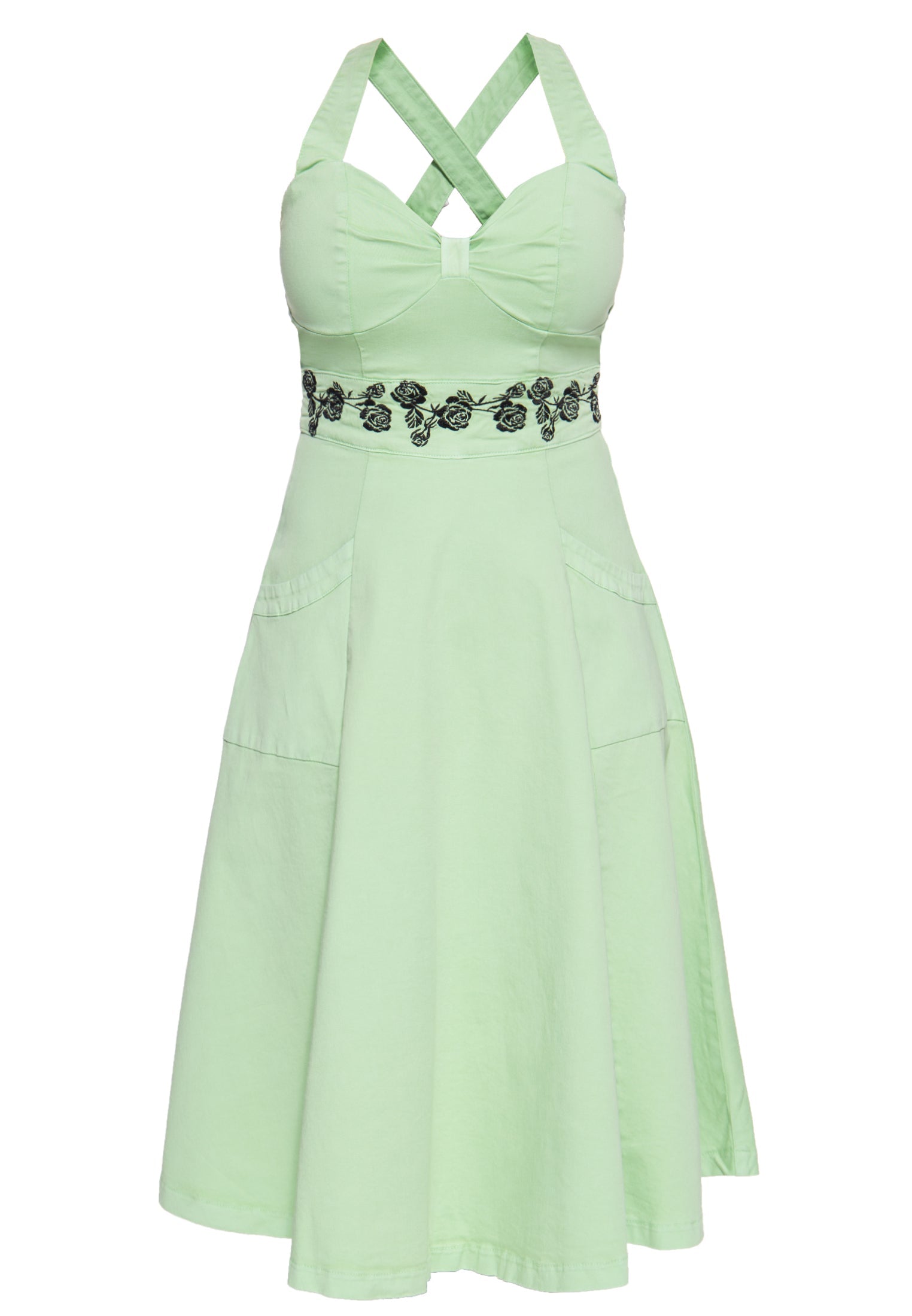 Queen Kerosin - Vintage Swing-Kleid mit floraler Stickerei