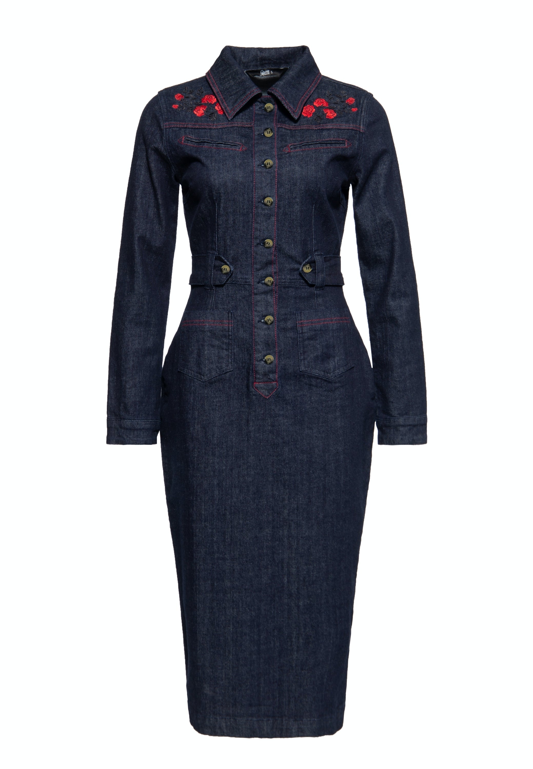 Queen Kerosin - Western Pencil Kleid «Roses»