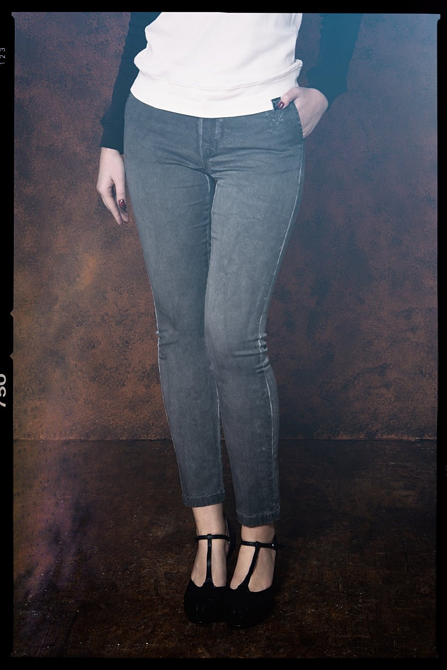 Queen Kerosin - Workwear Jeanshose mit Oilwash Effekt