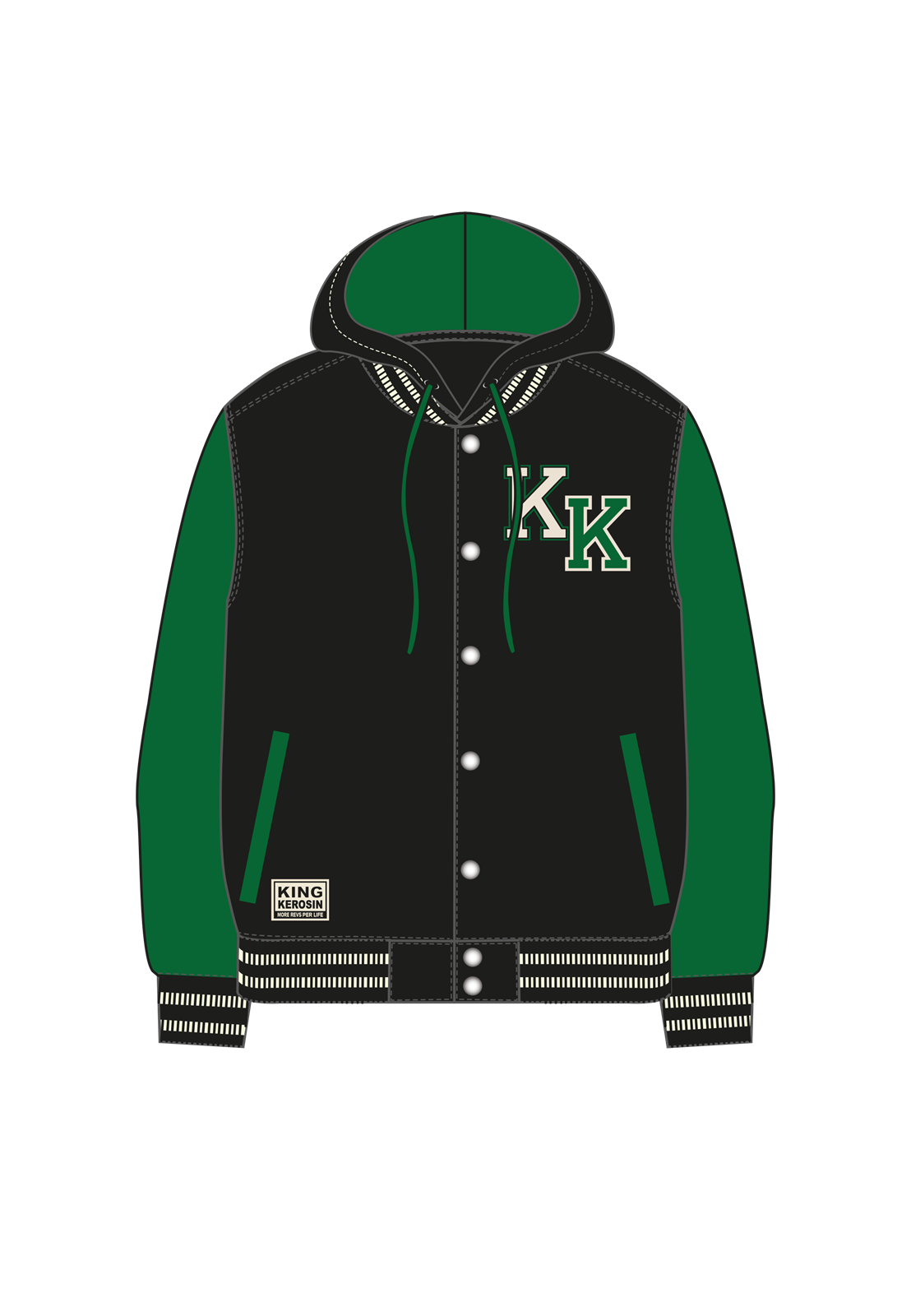 Herren Hoodie Collegestyle "Milwaukee" in Black & Green