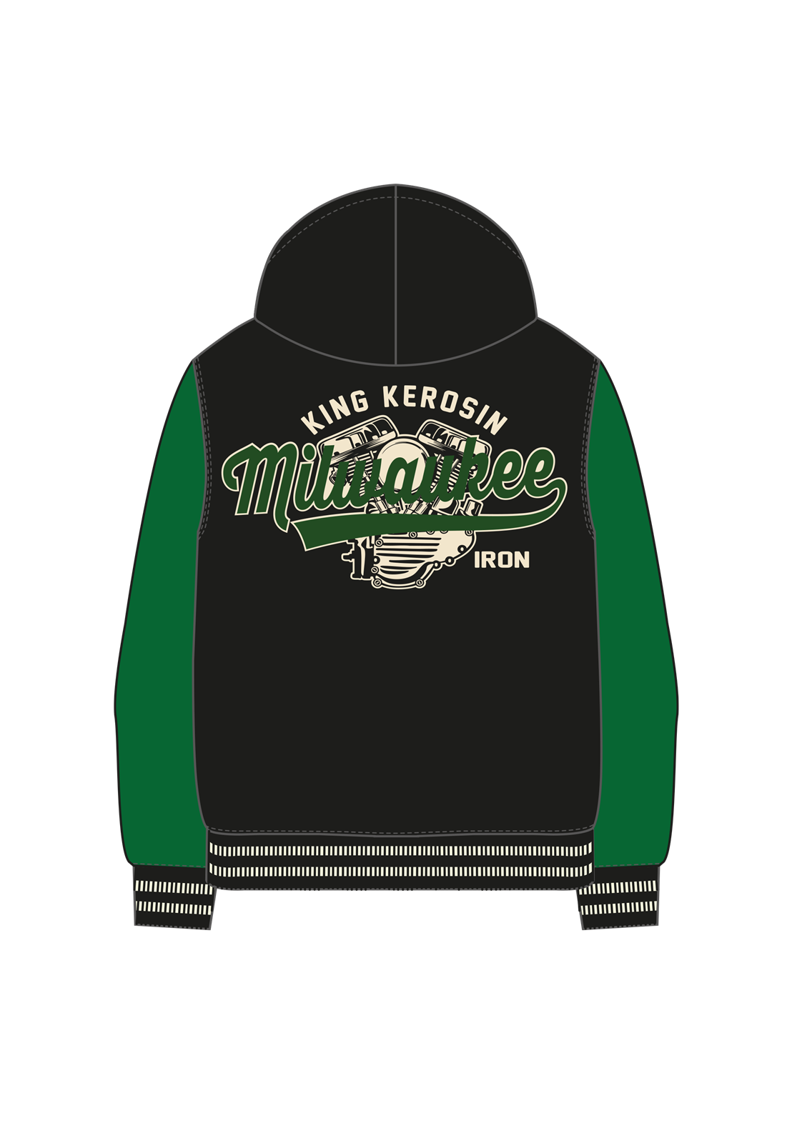 Herren Hoodie Collegestyle "Milwaukee" in Black & Green