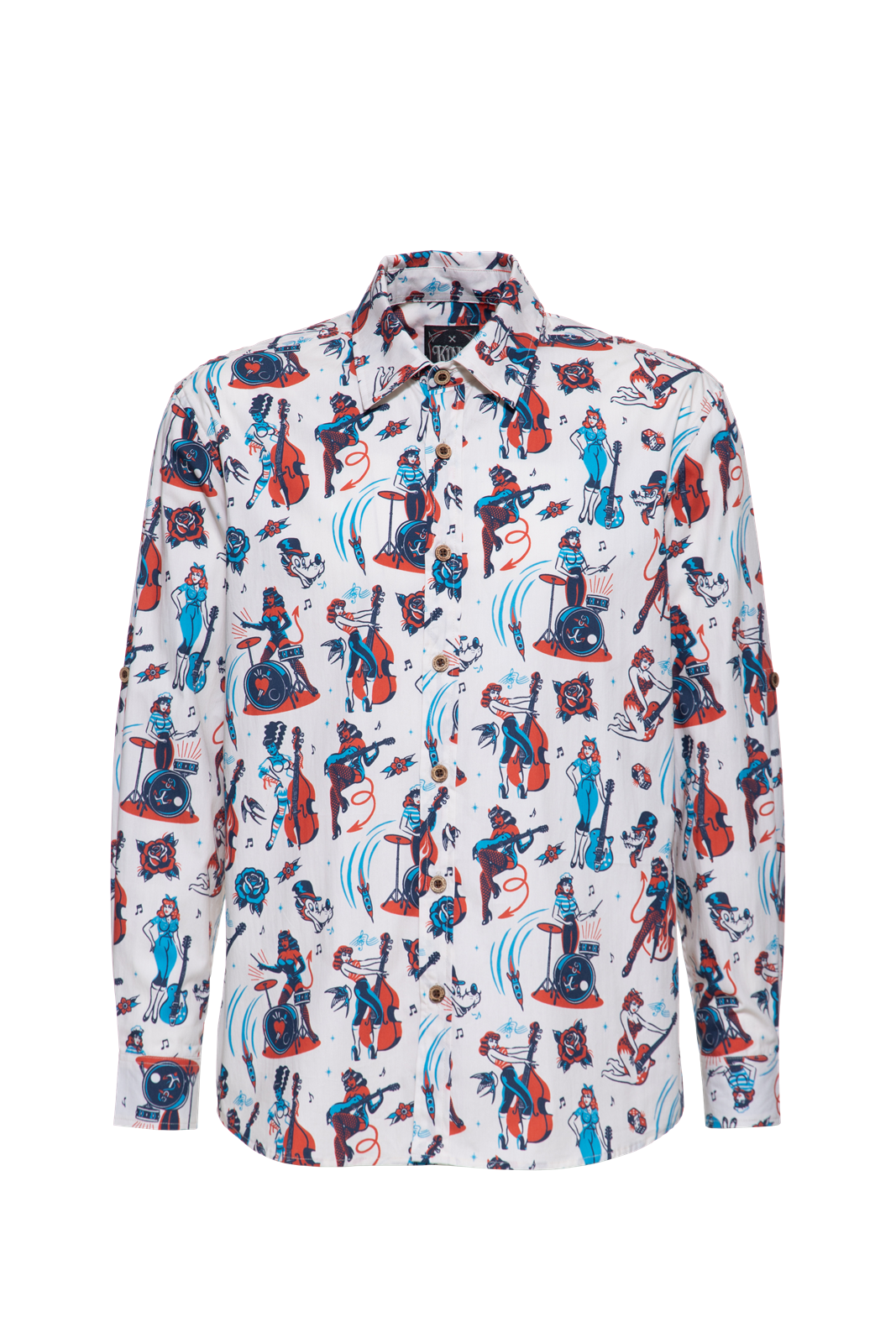 Herren Busines-Hemd "Rockabilly Pin-up" in Off White