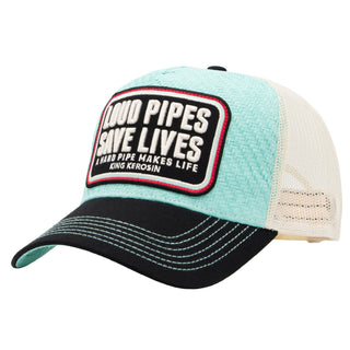 Trucker Cap 'Loud Pipes Save Lives' in Türkis