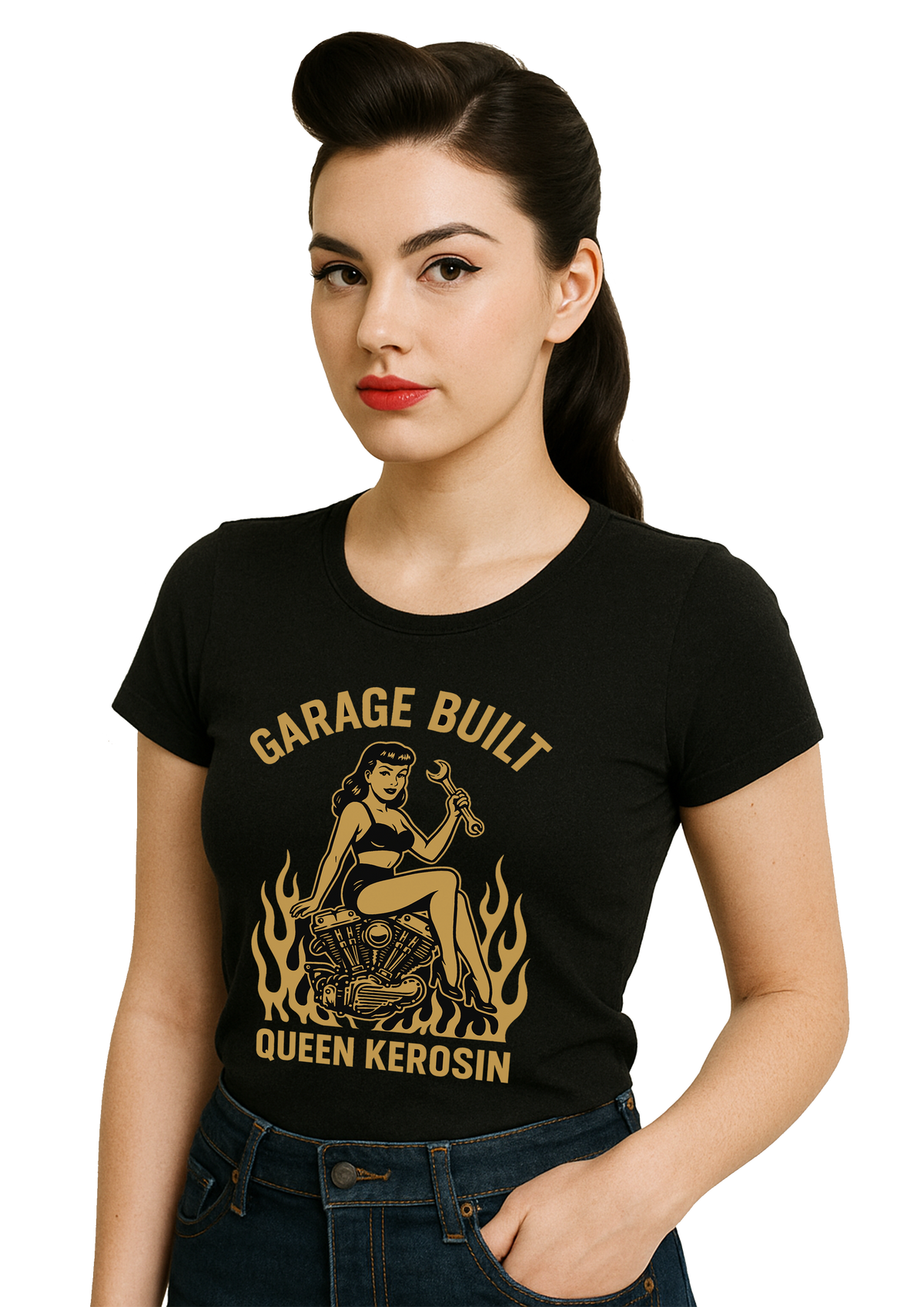 Damen T-Shirt "Garage built" in Black