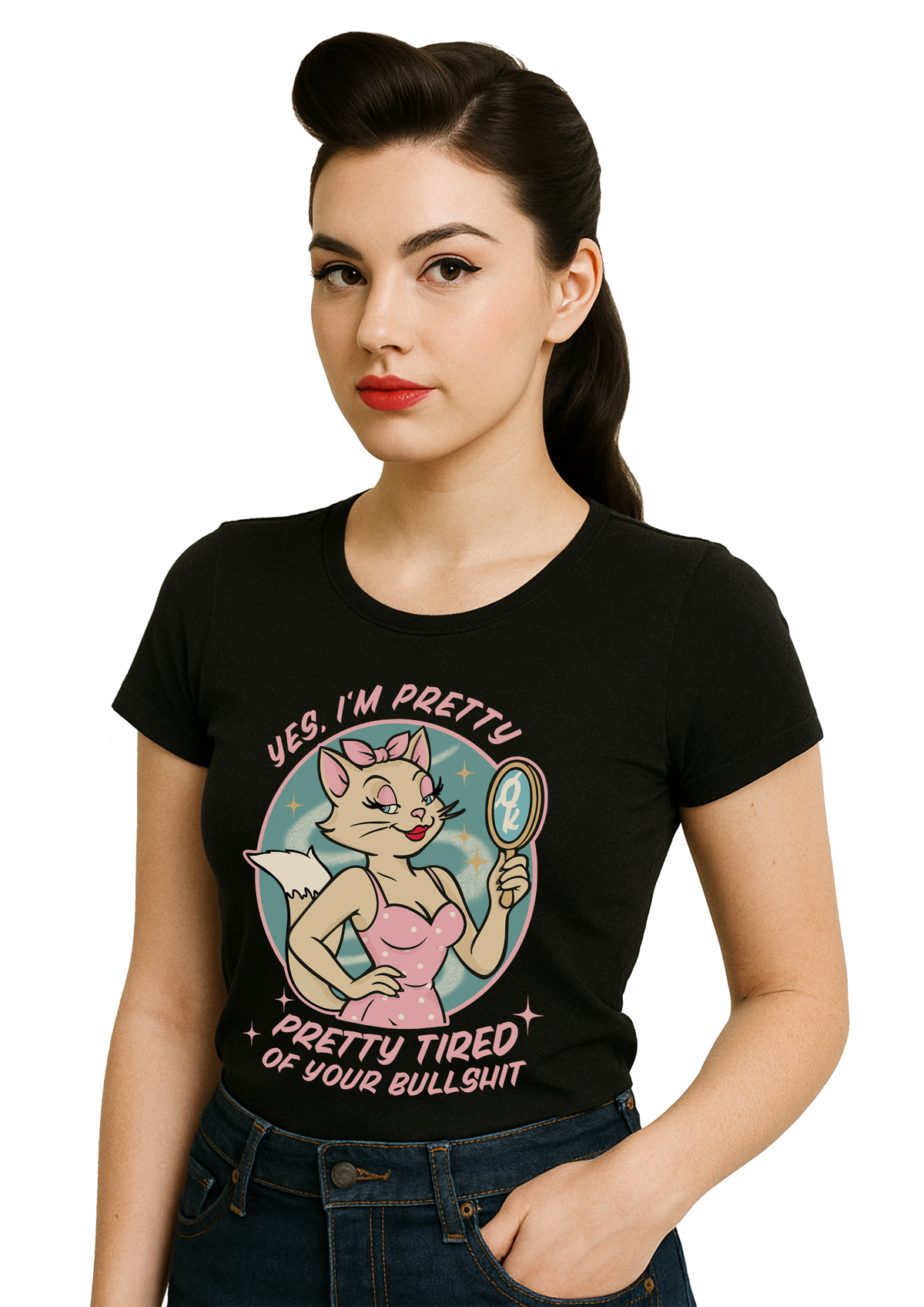 Damen T-Shirt "Pretty tired" in Black