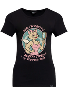 Damen T-Shirt "Pretty tired" in Black