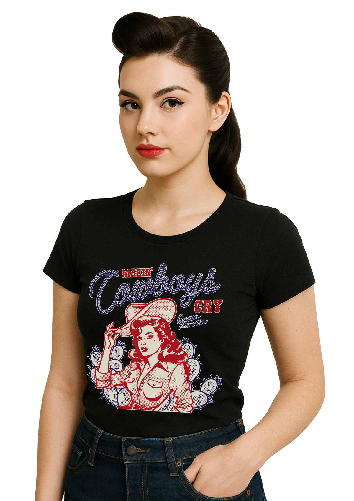Damen T-Shirt "Makin' Cowboys cry" in Black