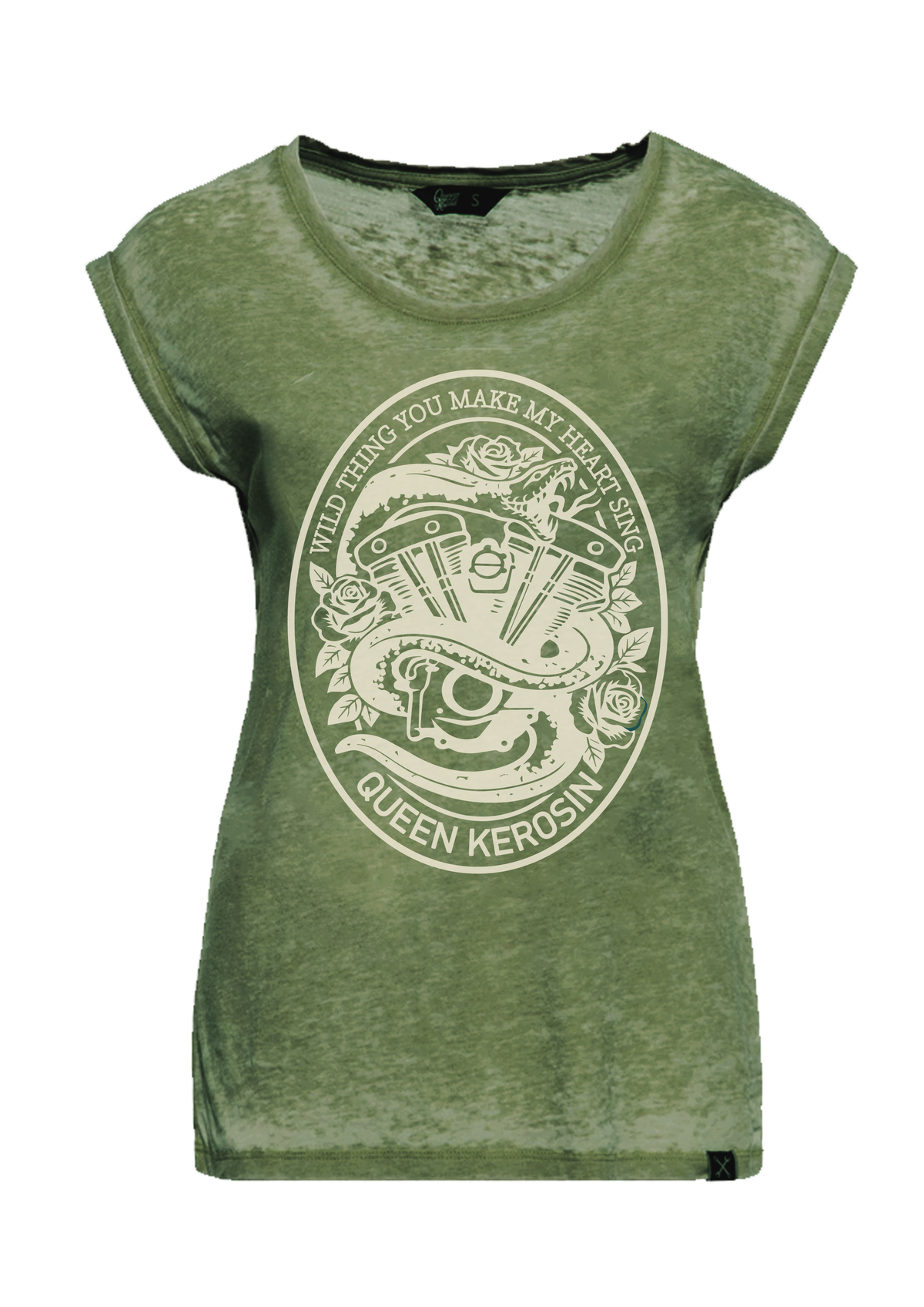 Damen T-Shirt "wild thing" Enzyme wash in Khaki