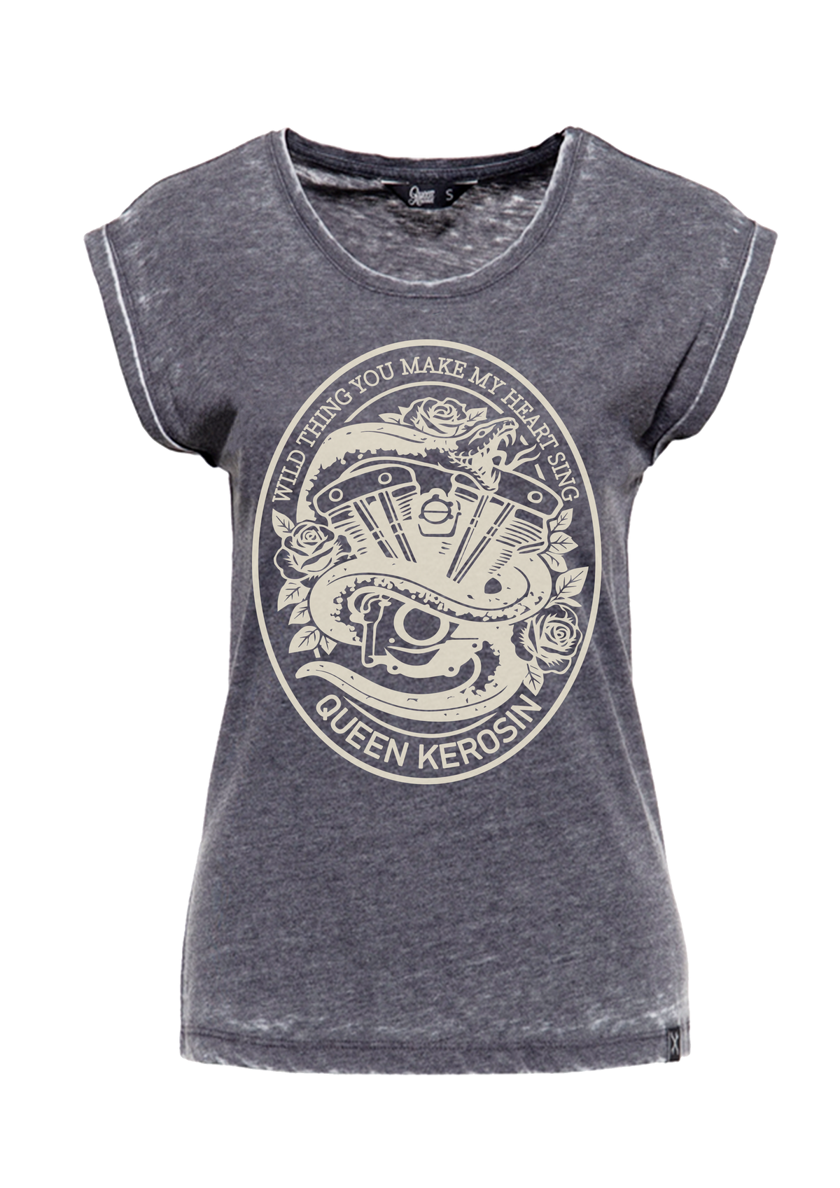 Damen T-Shirt "wild thing" Enzyme wash in Anthracite