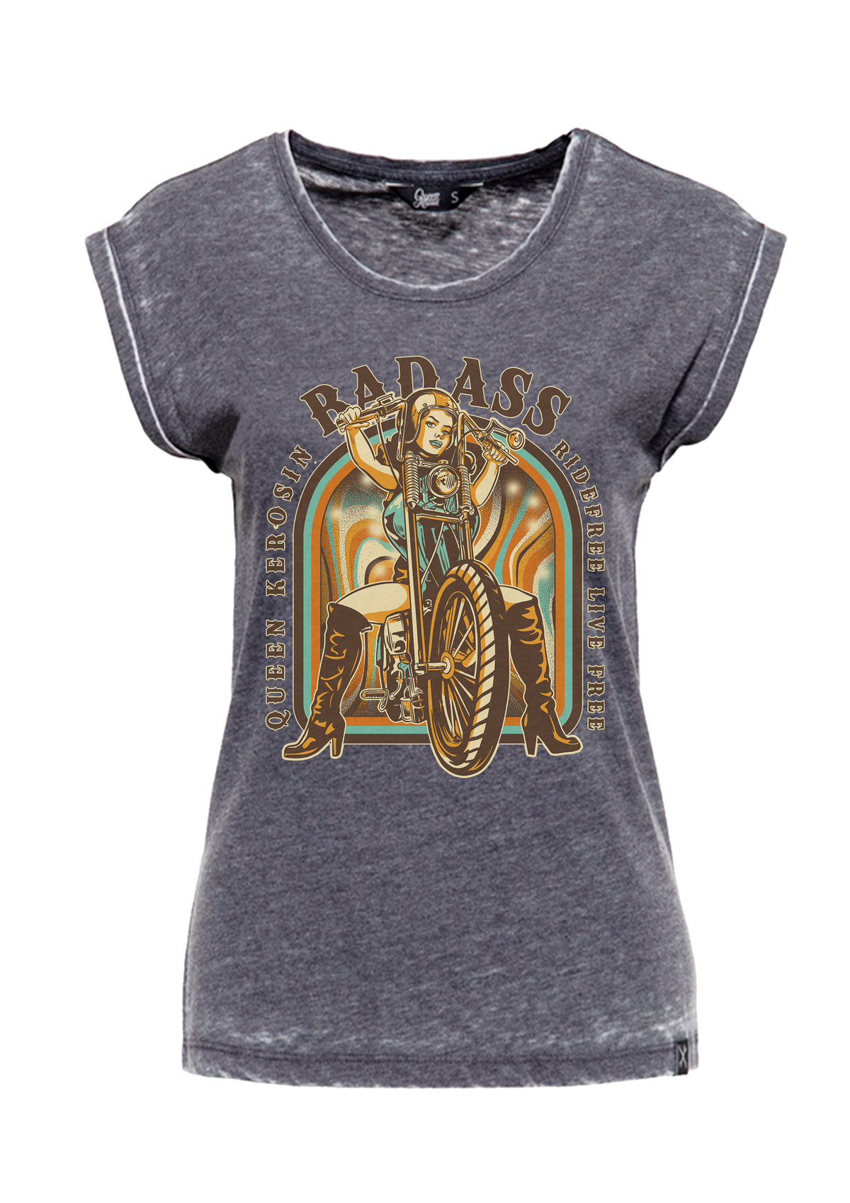 Damen T-Shirt "Badass" Enzyme wash in Anthracite