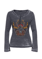 Damen longsleeve with lace-up detail "Wild & Free" in Anthracite