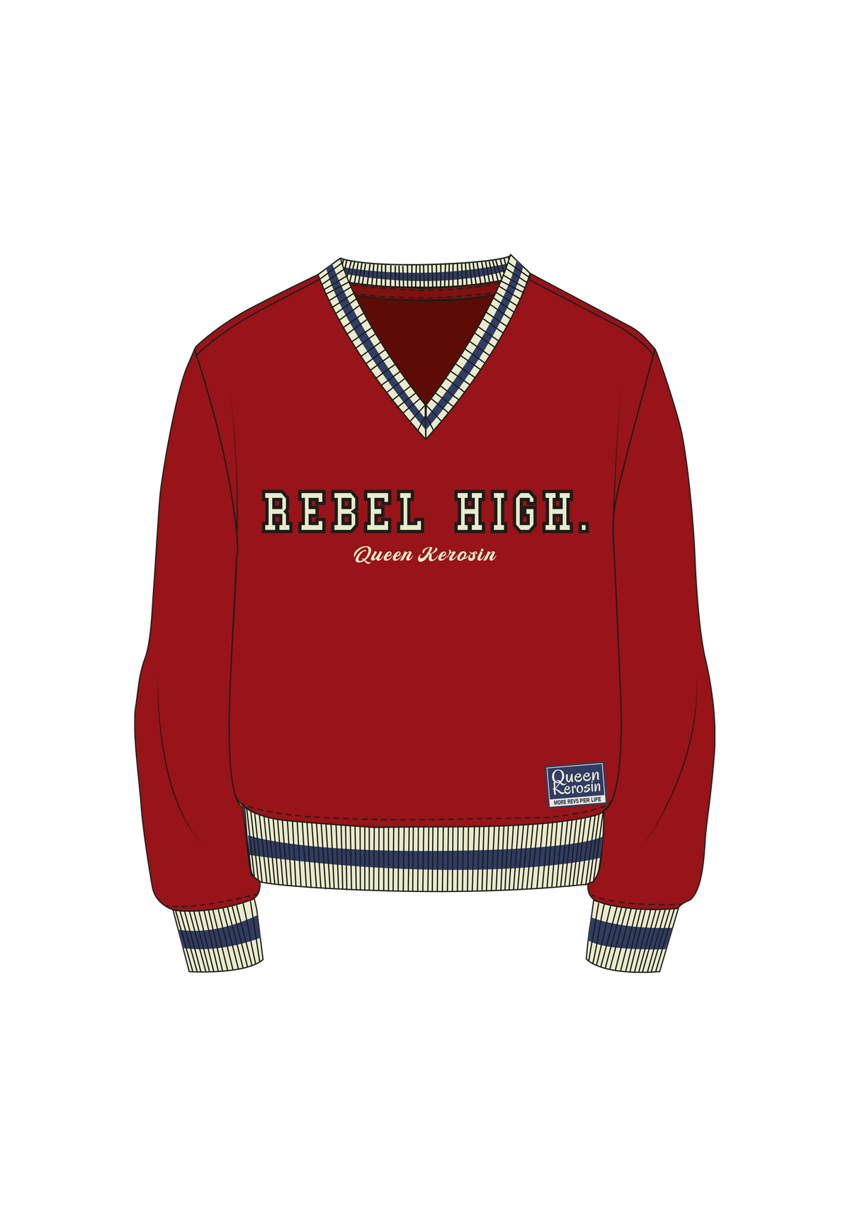 Damen Sweatshirt "Rebel High" College style V-neck in Bordeaux
