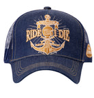 King Kerosin - Denim Trucker Cap mit goldfarbener Stickerei «Ride Till I Die»