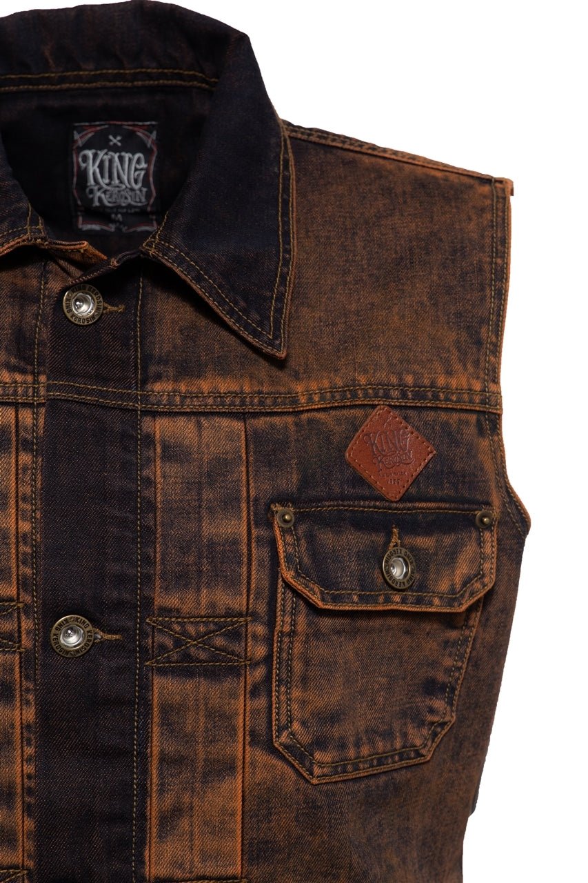 King Kerosin - Denim Weste Rust Wash und Stickerei «Orig. Trademarke»