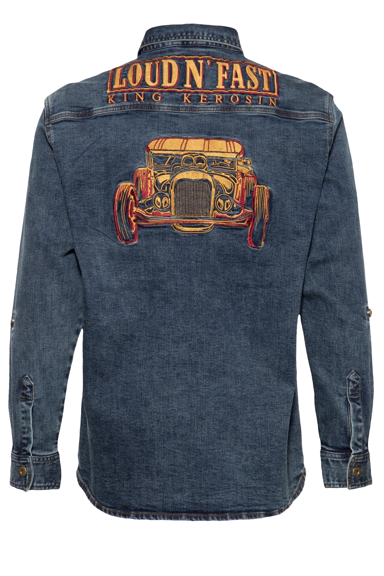 King Kerosin - Denim Workwear Hemd mit Waschungen und Stickerei