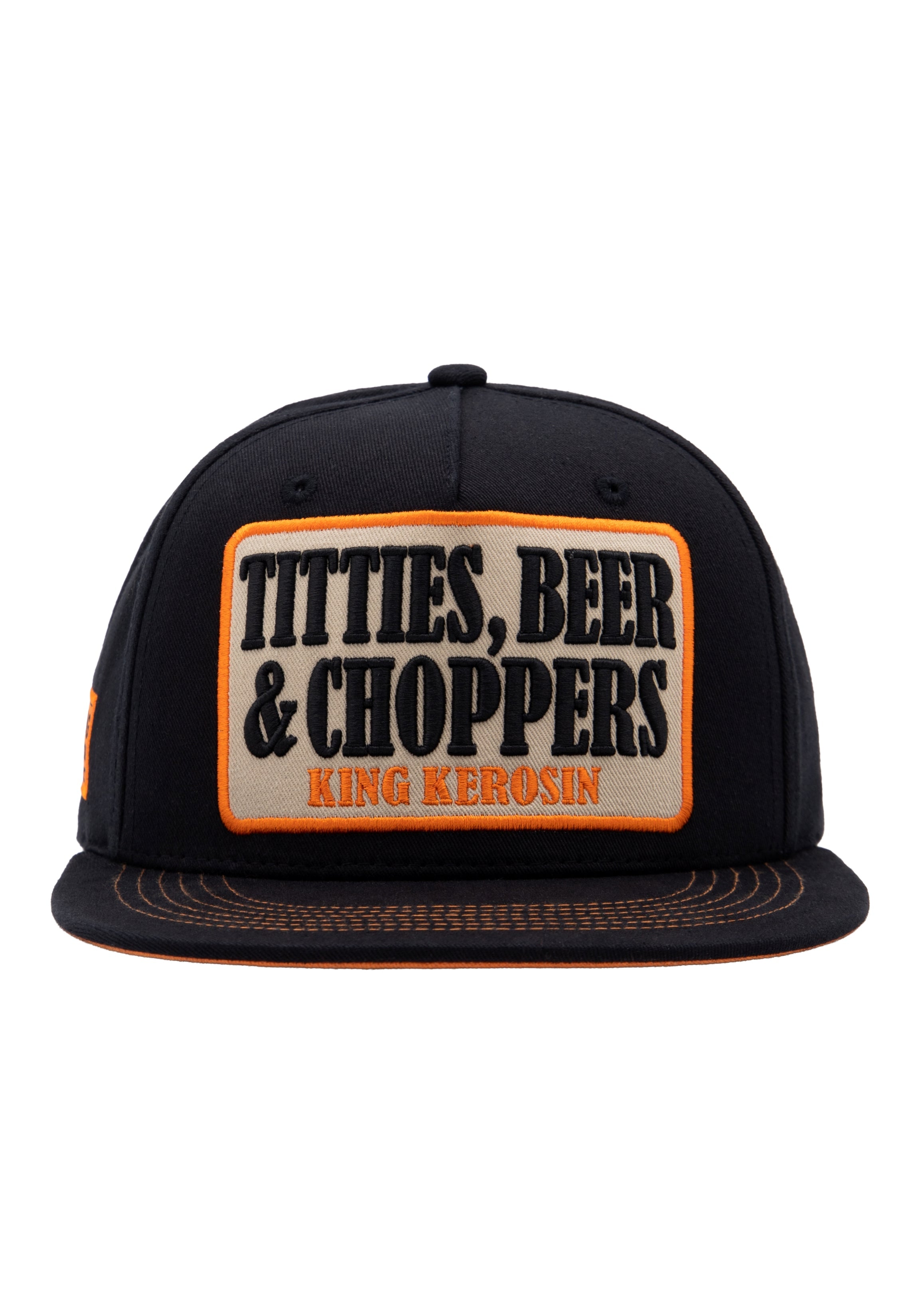 Flatbrim Cap 'Titties, Beer & Choppers' in Schwarz Snapback Cap von King Kerosin