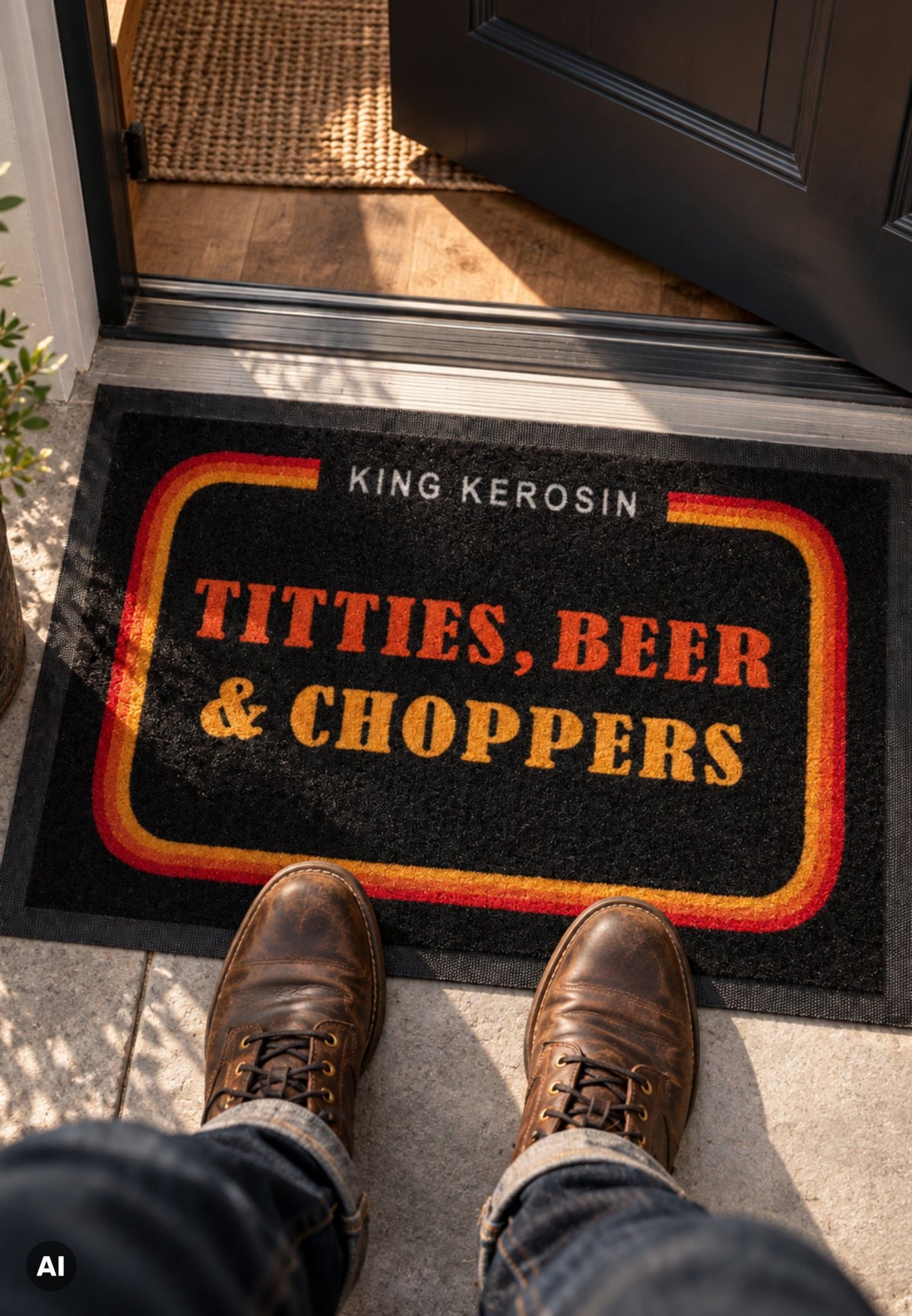 Fußmatte 'Titties, Beer & Choppers' in Schwarz – Fußmatte von King Kerosin - Ansicht 6
