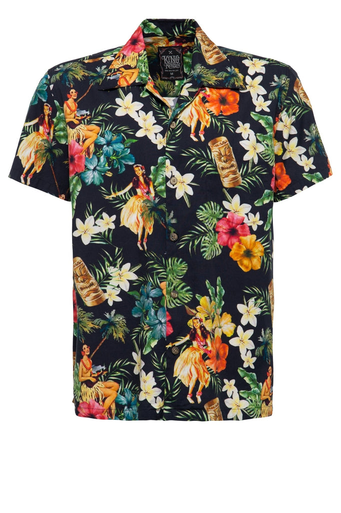 King Kerosin - Hawaii Kurzarmhemd mit floralem Print mit Tänzerinnen «Dancers»
