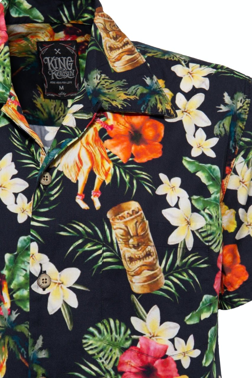 King Kerosin - Hawaii Kurzarmhemd mit floralem Print mit Tänzerinnen «Dancers»